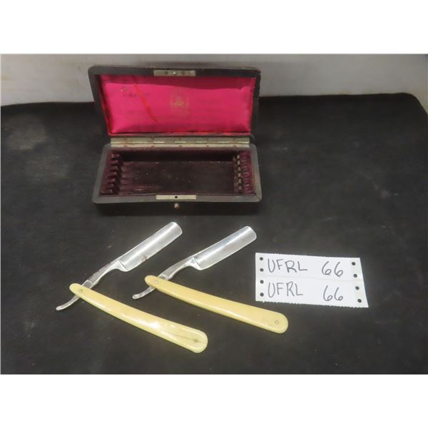 Two Vintage Straight Razors With Case (Case has Damage)