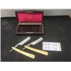 Image 1 : Two Vintage Straight Razors With Case (Case has Damage)