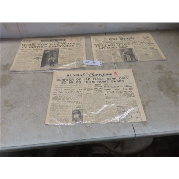 Three Original Newspaper Front Pages From April to September 1945 Including Daily Mail, The People,