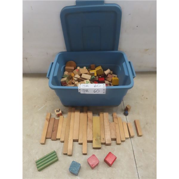 Bin of Handmade 1930s Children’s Wooden Building Blocks