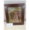 Image 1 : 1911 Antique Colour Print of Lady and Horse in Original Tiger Oak Frame 13 1/2" x 12"