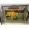 Image 2 : Finely Embroidered Framed Fishing Scene Plus Mixed Media Abstract Work