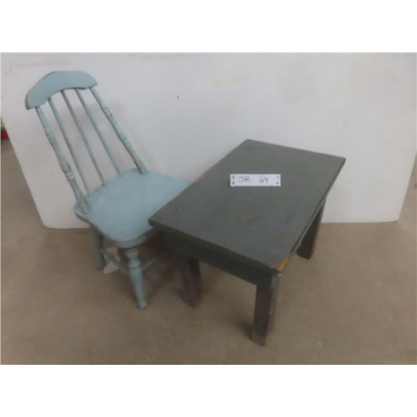 1930s Children’s Painted Chair With Wooden Table