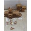 Image 1 : Pair of Heavy Ornate Gold-Painted Candle Stands Plus 1920 Wooden Palace Lamp Handmade in Winnipeg