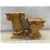 Image 2 : Pair of Heavy Ornate Gold-Painted Candle Stands Plus 1920 Wooden Palace Lamp Handmade in Winnipeg