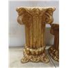 Image 4 : Pair of Heavy Ornate Gold-Painted Candle Stands Plus 1920 Wooden Palace Lamp Handmade in Winnipeg