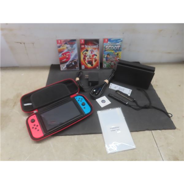 Nintendo Switch Game System With Charger, Case, Three Games, and Memory Card, Tested and Working