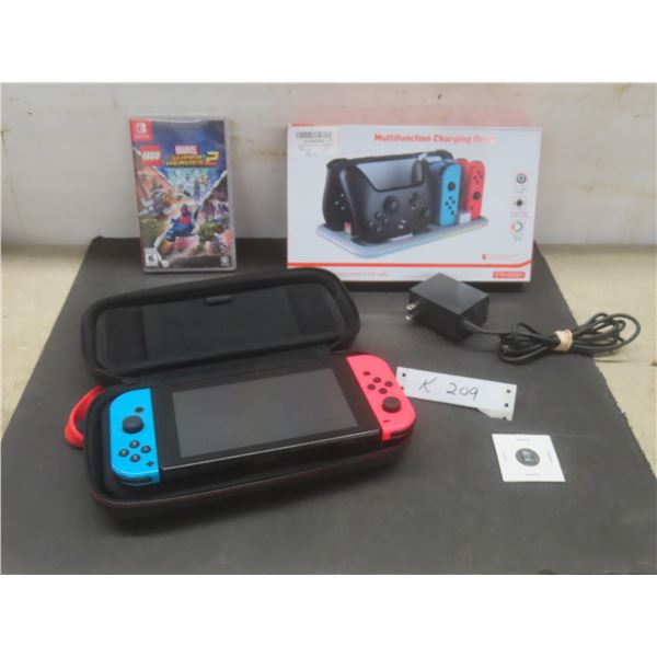 Nintendo Switch Game System With Charging Dock, Case, LEGO Marvel Super Heroes 2 Game, and Memory C