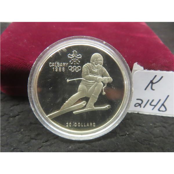 1988 Calgary Olympic Skiing Silver Twenty Dollar Coin, Uncirculated