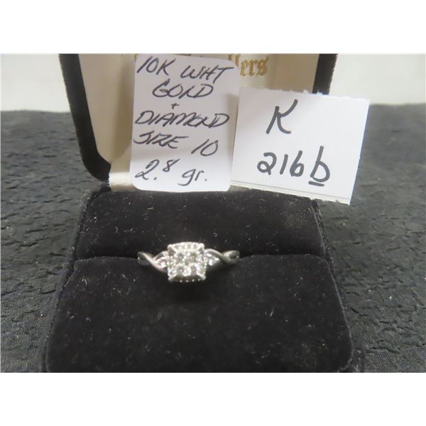 10K White Gold and Diamond Ring, Size 10, Total Weight 2.8 Grams