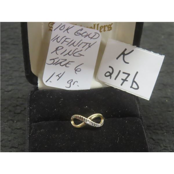 10K Gold Infinity Ring, Size 6, Total Weight 1.4 Grams