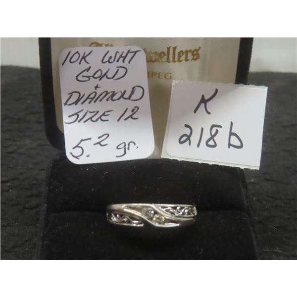10K White Gold and Diamond Ring, Size 12, Total Weight 5.2 Grams