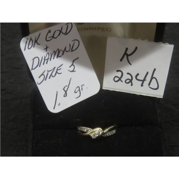 10K Gold and Diamond Ring, Size 5, Total Weight 1.8 Grams