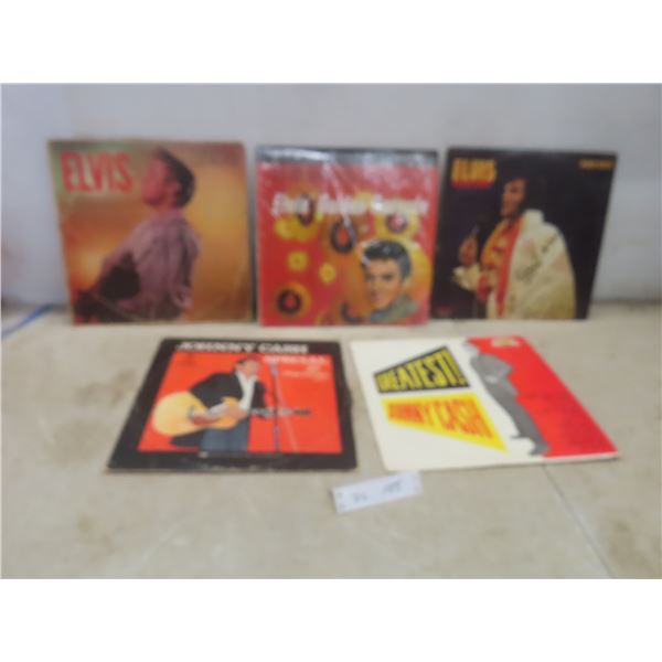 Five Vinyl Albums Including Elvis Presley and Johnny Cash