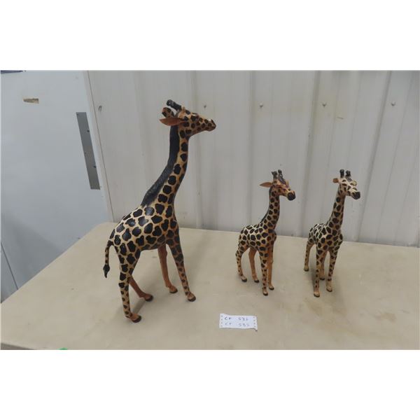 Three Wooden Girraffs, Largest 24 Inches Tall