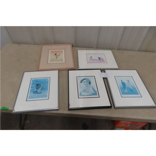 Five Framed Prints and Hand Signed, 15 x 13