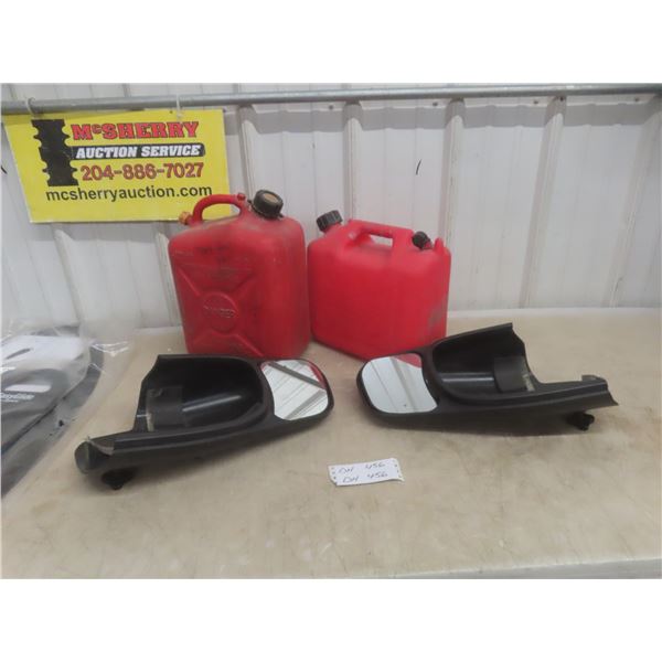 Two Poly Gas Containers and Two Extended Truck Mirrors From 2005 Chevrolet