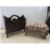 Image 1 : Vintage Magazine Rack, Upholstered Stool