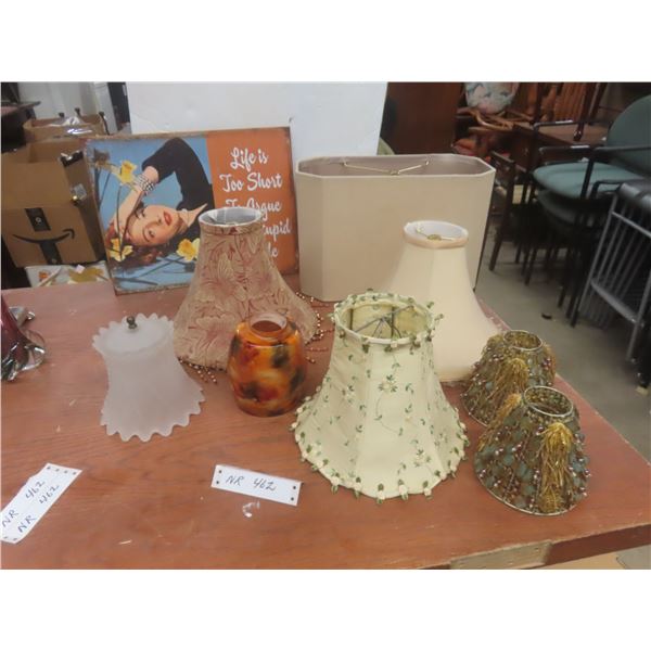 Eight Lamp Shades Including Fabric and Glass