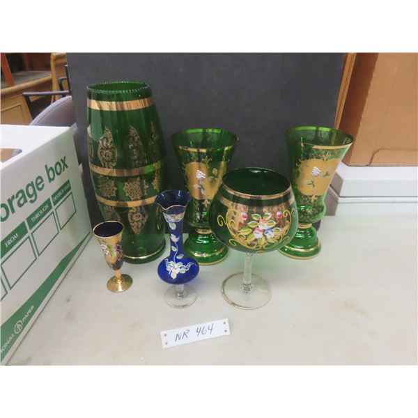 Six Pieces of Venetian Glass Including Vases