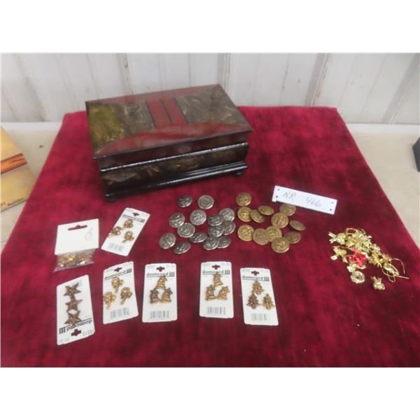 Jewelry Case and Vintage Buttons, Some Still on Original Cards