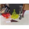 Image 1 : Art Deco Glass Lot Including Vases, Decanter With Four Matching Glasses, and Pedestal Fruit Bowl