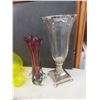 Image 2 : Art Deco Glass Lot Including Vases, Decanter With Four Matching Glasses, and Pedestal Fruit Bowl