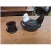 Image 10 : Depression Glass Rubbed Bowl With Ornate Silver Overlay, Tophat Toothpick Holders, Candle Stick Hol