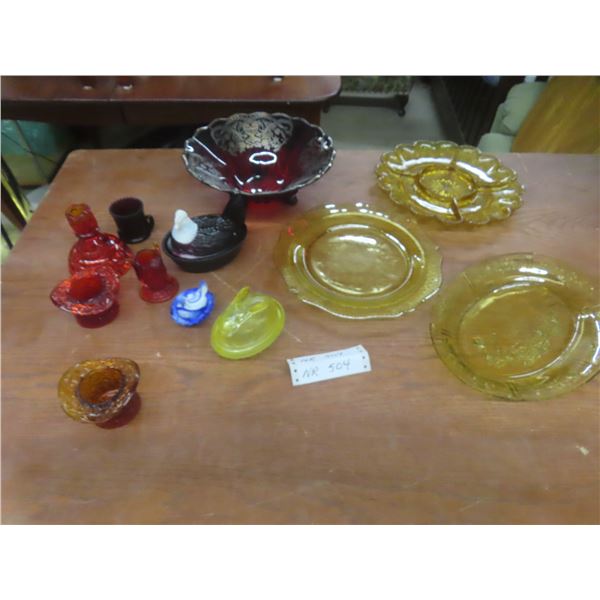 Depression Glass Rubbed Bowl With Ornate Silver Overlay, Tophat Toothpick Holders, Candle Stick Hol