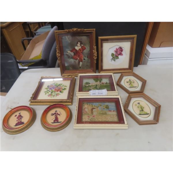 Eight Framed Petit Point Prints, Largest 10 x 10, Plus Framed Picture, 13 x 11