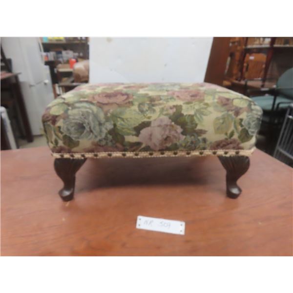 Vintage Floral Tapestry Footstool With Carved Legs