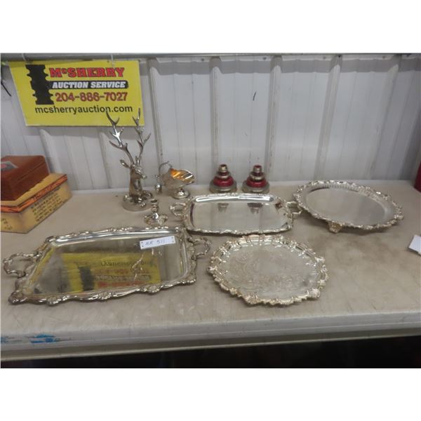 Silver-Plated Trays, Candle Holders, Sugar Scuttle, and More