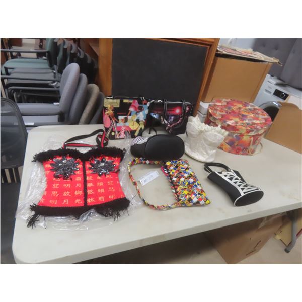Seven Unique Purses and Hat Box