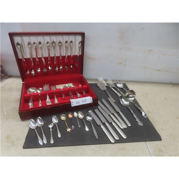 Sixty-Five Pieces of Flatware With Case, Mixed Patterns