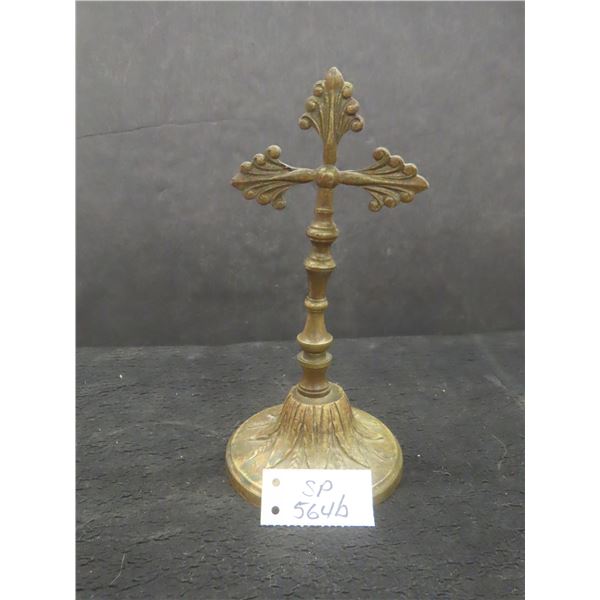 Circa 1880 Solid Brass Cross on Pedestal, 8 1/2 Inches Tall