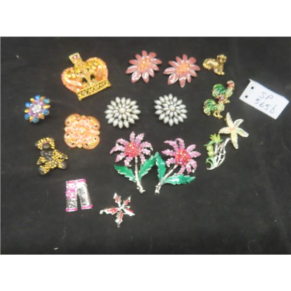 Seventeen Vintage Rhinestone Brooches