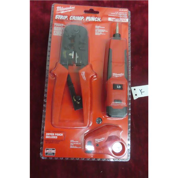 New Milwaukee Four-Piece Install Kit With Strip, Crimp, and Punch Tools