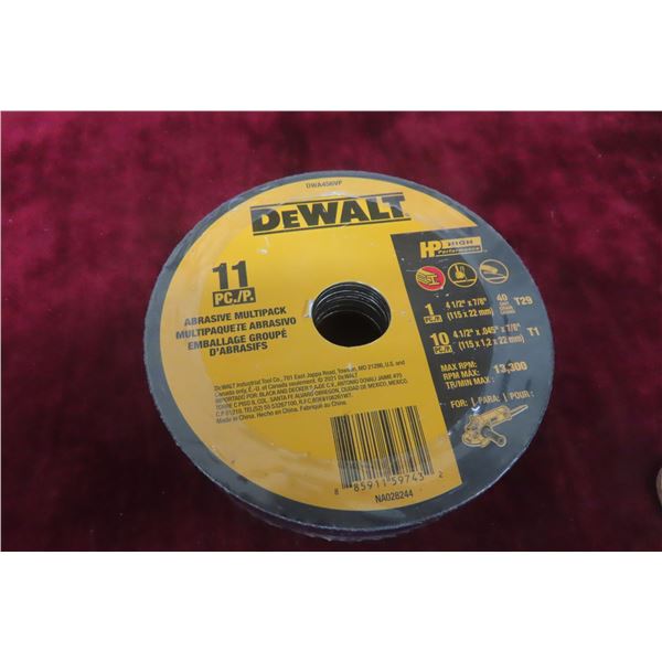 New DeWalt Eleven-Piece Abrasive Sanding Disc Multipack, 4 1/2" x 7/8"