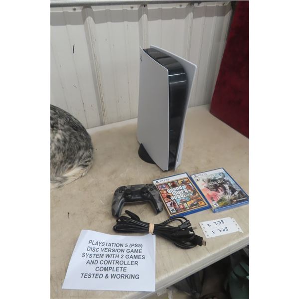 Sony PlayStation 5 Disc Version Console With Controller and Two Games, Tested Working