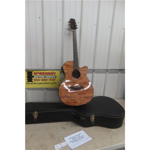Vintage V-Glorify Model 1903 Acoustic/Electric Cutaway Guitar With Hard Case