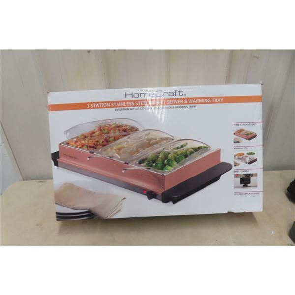 Home Craft 3 Station Stainless Steel Buffet Server With Warming Tray