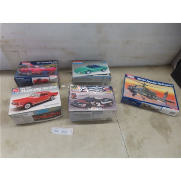 Four Car Models Scale 1/24 and 1/25 Including 1966 Mustang, Dale Earnhardt NASCAR, Corvette Speedst