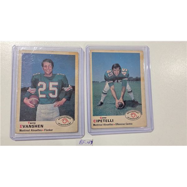 1970 OPC CFL Cards, Montreal #98 Terry Evanshen, #105 Gene Cipitelli