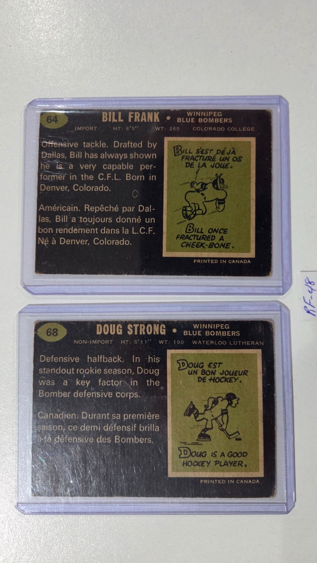 1970 OPC CFL Cards, Winnipeg #64 Bill Frank, #68 Doug Strong