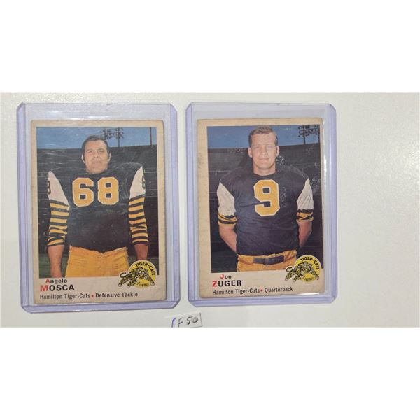 1970 OPC CFL Cards, Hamilton #14 Angelo Mosca, #15 Joe Zuger