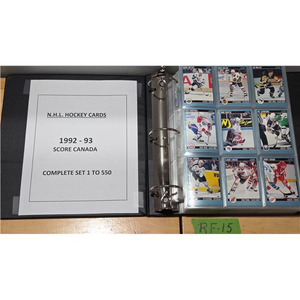 Binder 1992–93 NHL Score Canada Cards Set 1 to 550 With New Ultra Pro Card Sheets