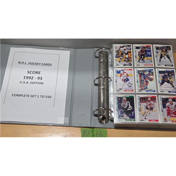 Binder 1992–93 NHL Score USA Cards Set 1 to 550 With New Ultra Pro Card Sheets