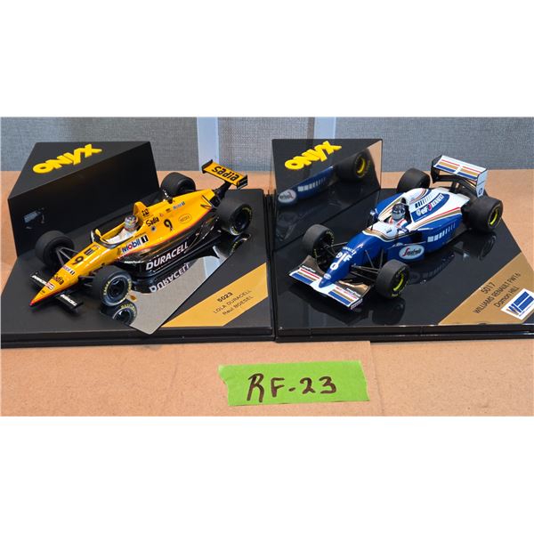 Two Formula One Race Cars in Displays Damon Hill Raul Roesel Cars Are 7 Inches Long