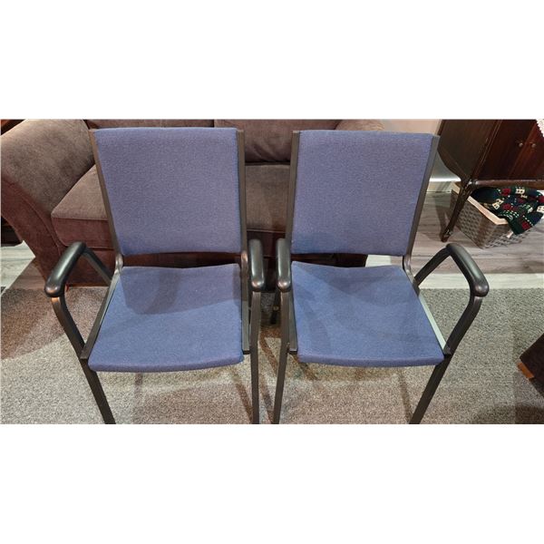 Two New Office Kitchen Stackable Arm Chairs Blue Fabric