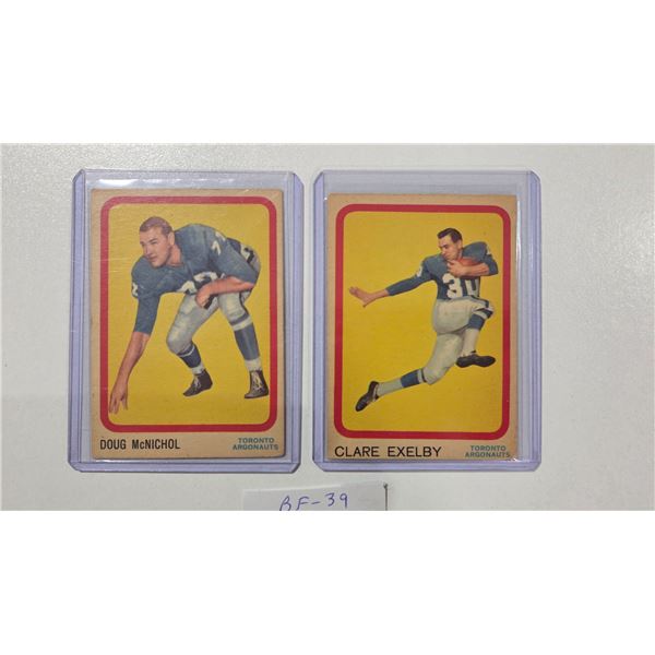 1963 Topps CFL Cards Toronto #72 Clare Exelby #74 Doug McNichol